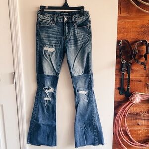 NWOT Cult of Individuality Two-Tone Distressed Flare Jeans